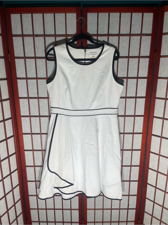 Calvin Klein Dresses & Skirts - Calvin Klein White Sleeveless A-Line Midi Dress with Black Trim